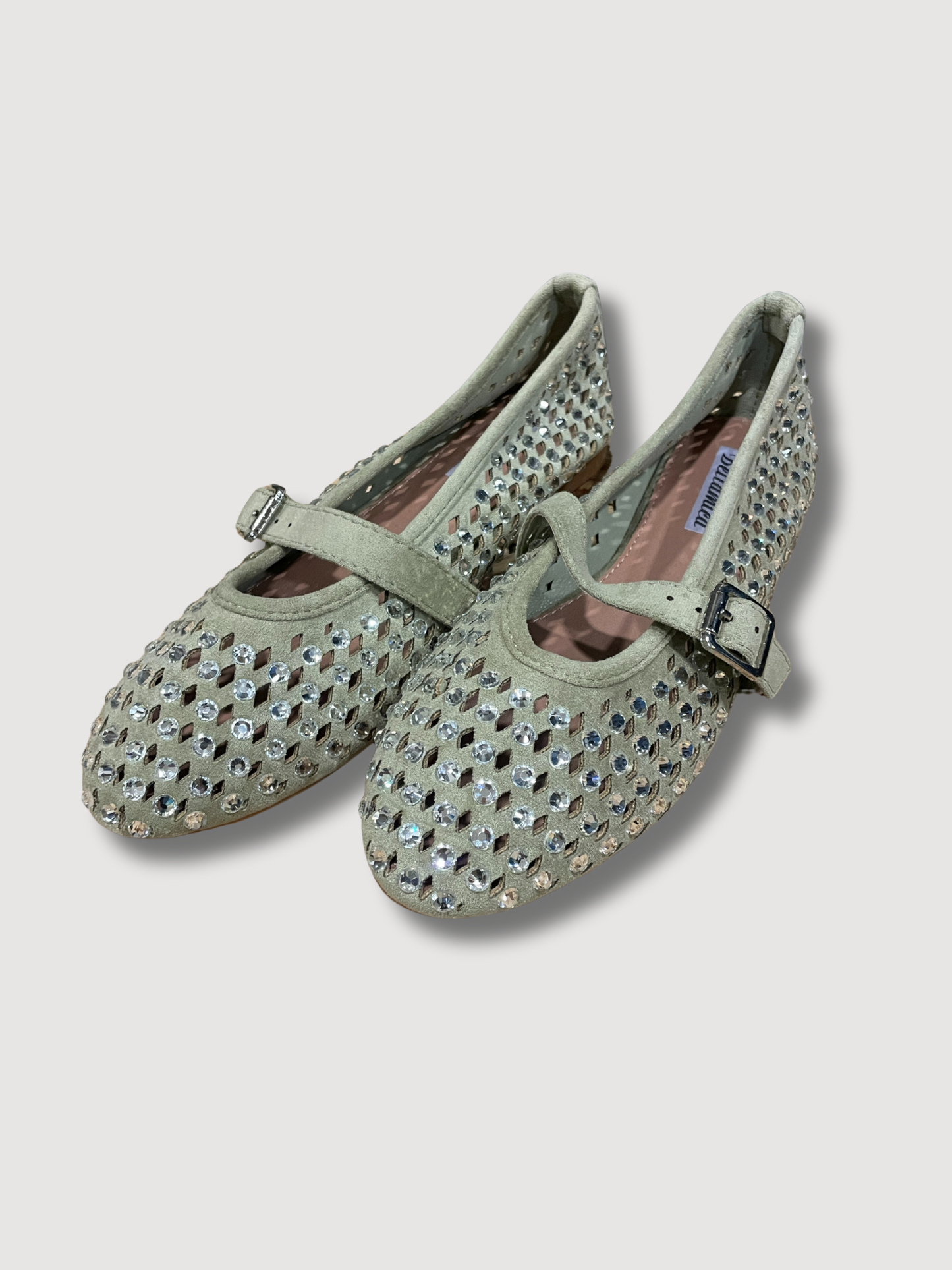 Ballerine traforate con strass e cinturino - verde