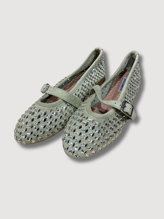 Ballerine traforate con strass e cinturino - verde