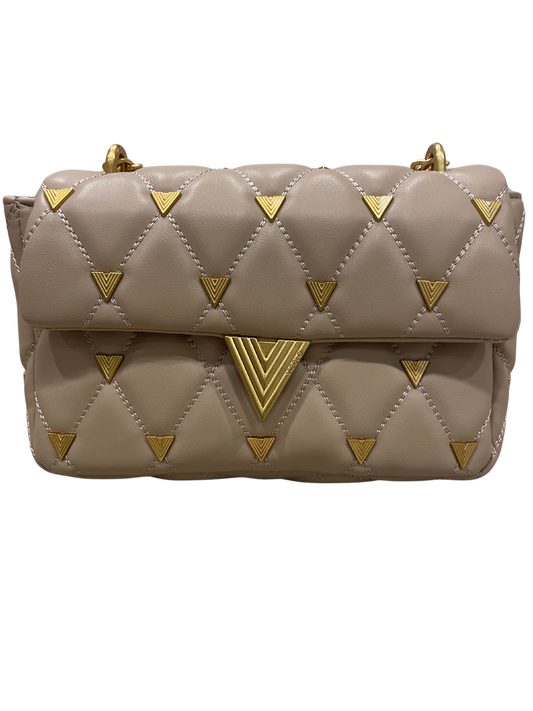 VICOLO - Borsa beige con borchie e tracolla in catena