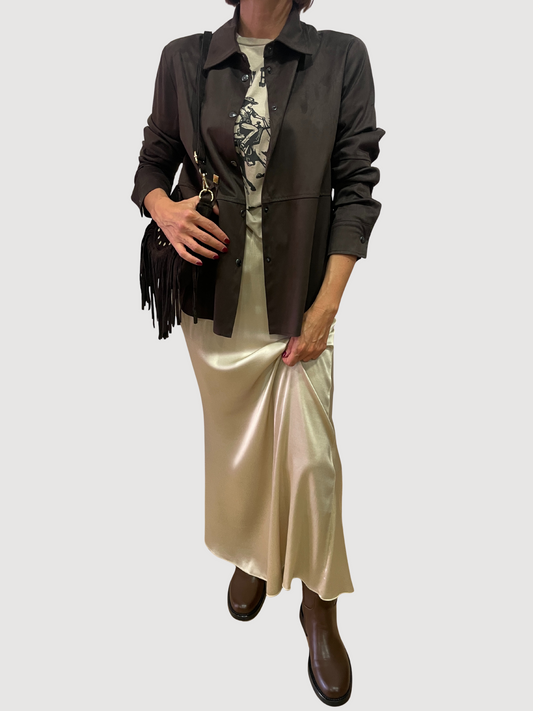 KAOS - Camicia in suede fondente con chiusura con bottoni
