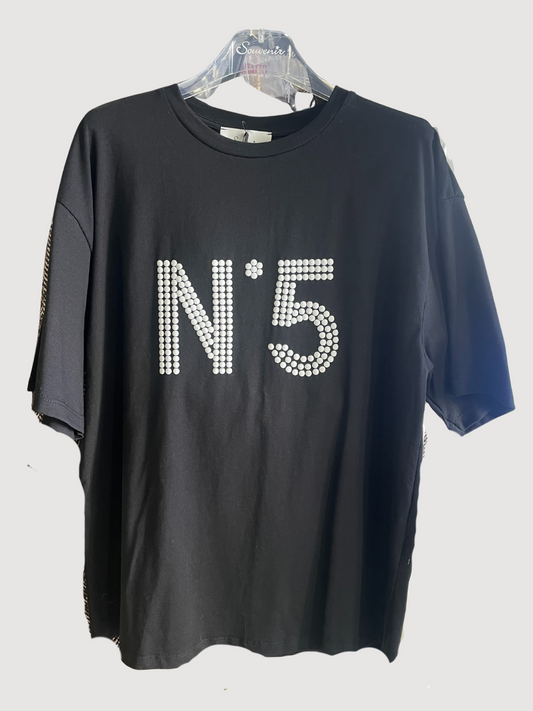 SOUVENIR - T-shirt over burro con stampa "n°5" - più colori