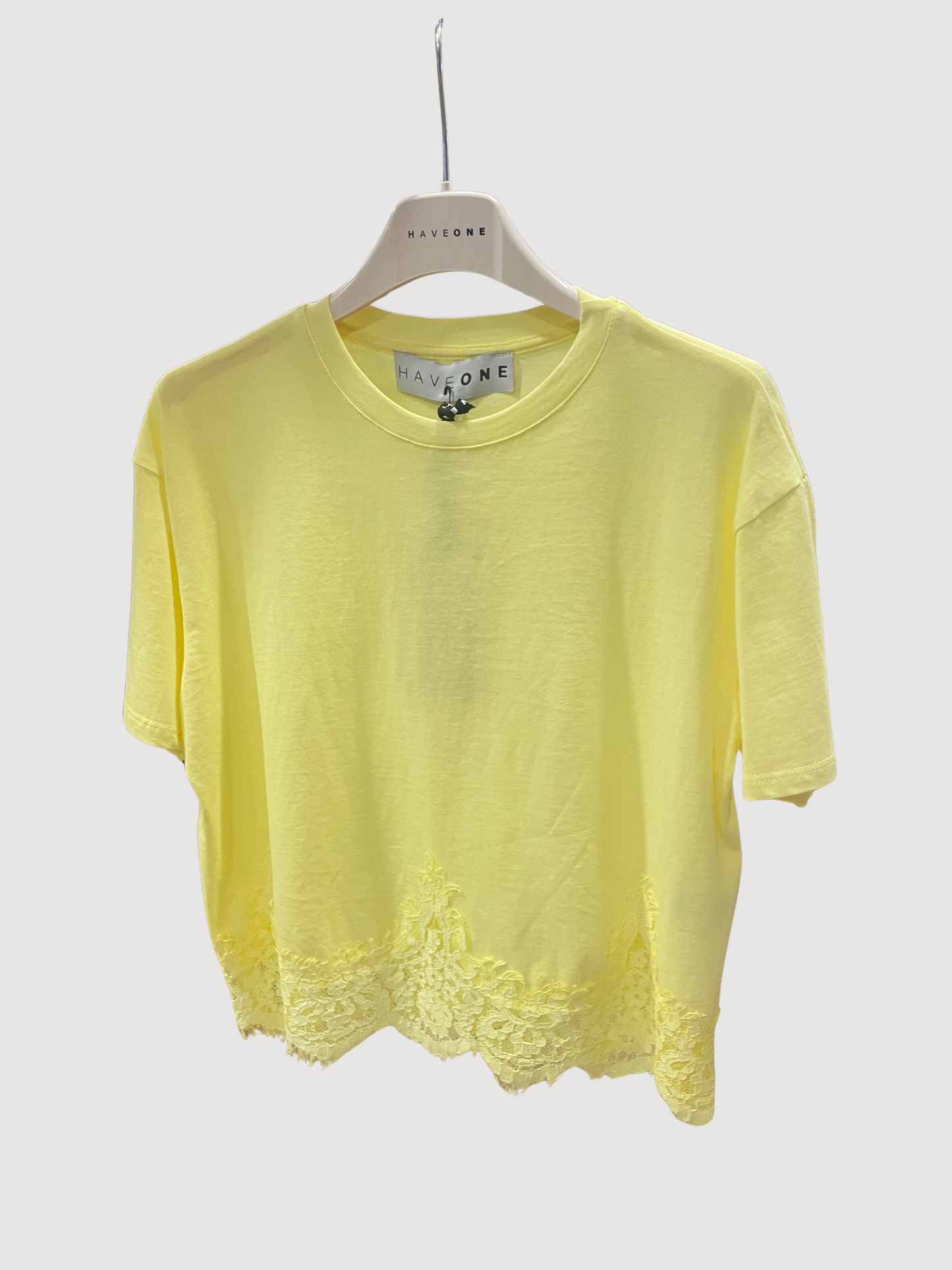 HAVEONE - T-shirt a scatoletta verde militare con pizzo - più colori