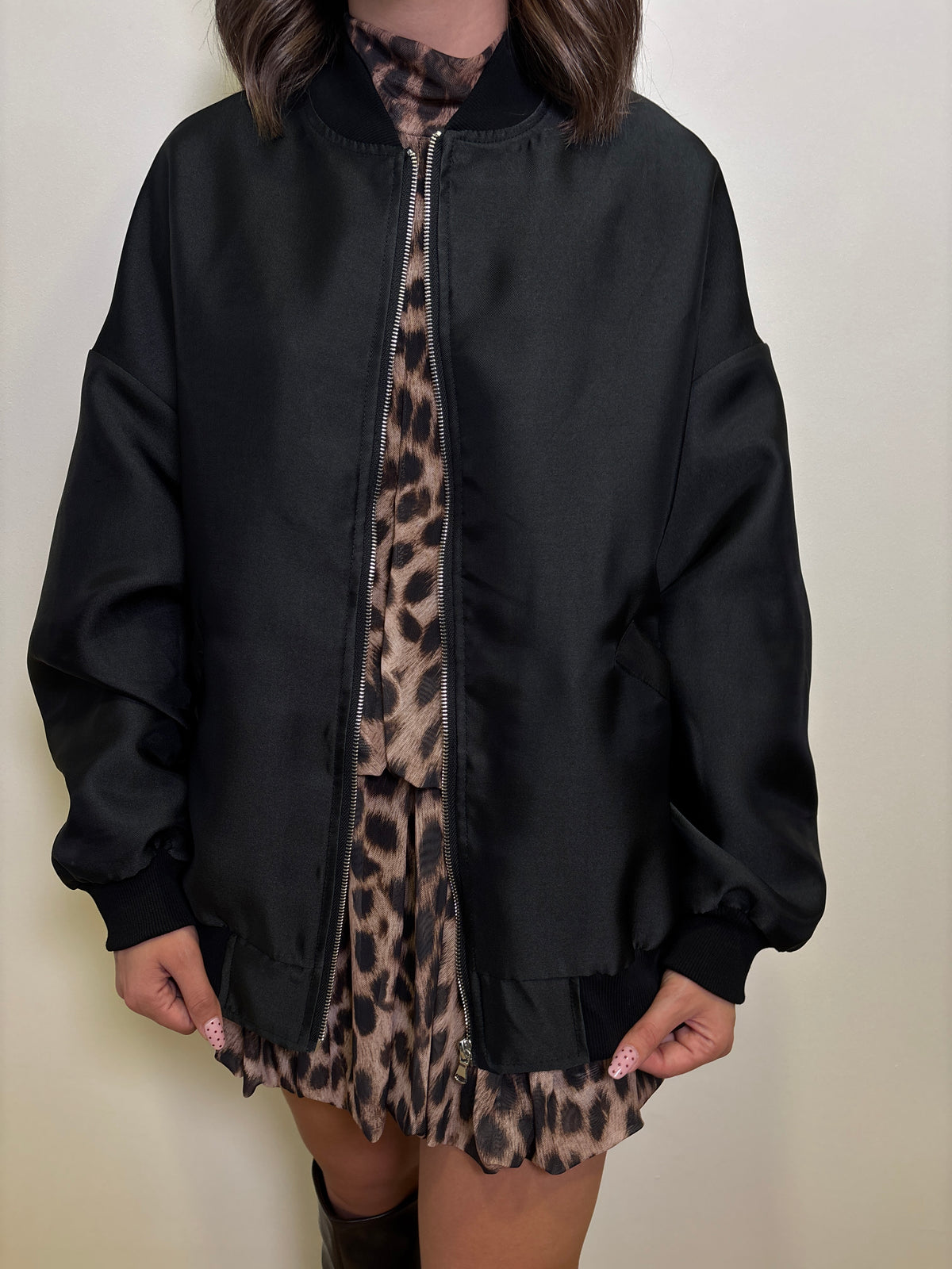SUSY MIX - Bomber over traforato animalier color nero