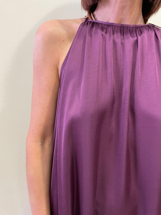 VICOLO - Abito corto in viscosa con coulisse sul retro color viola