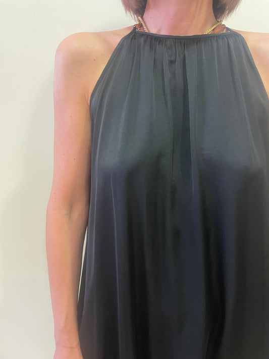 VICOLO - Abito corto in viscosa con coulisse sul retro color nero