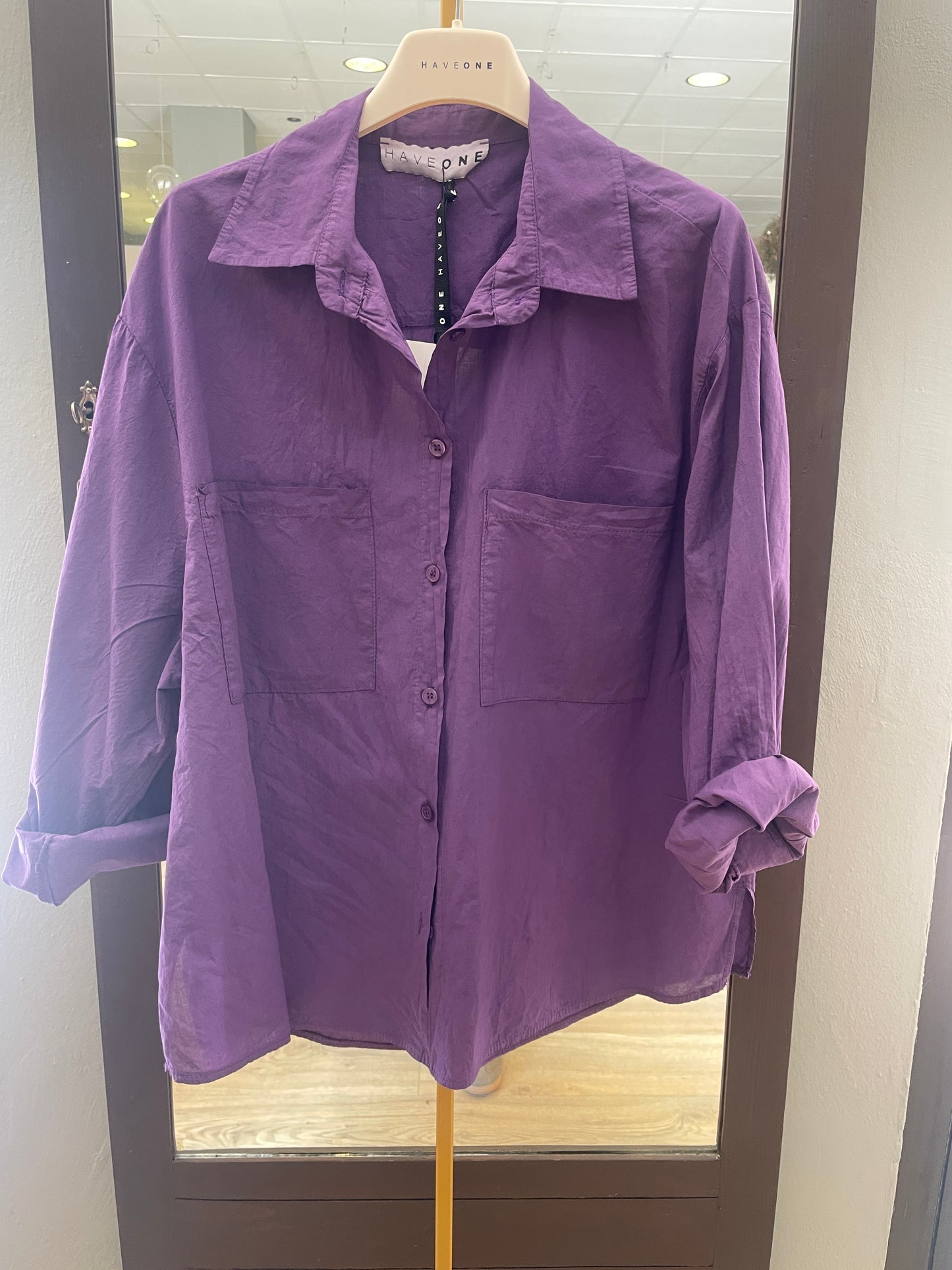 HAVEONE - Camicia over in cotone stropicciato con tasche frontali - più colori