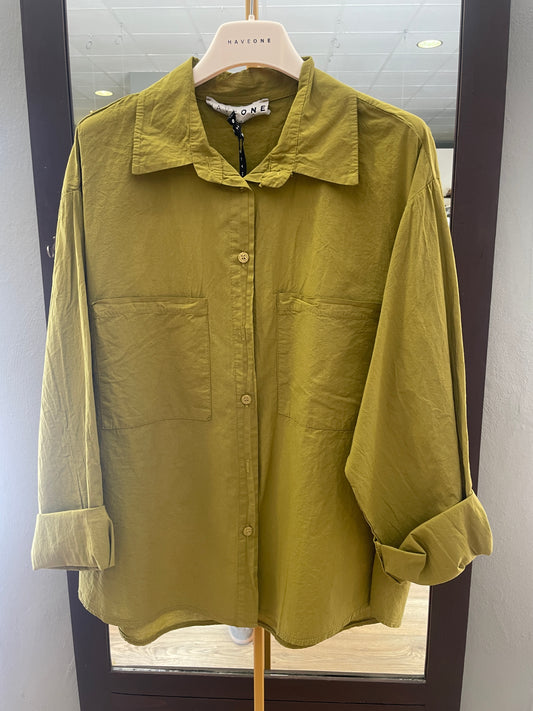 HAVEONE - Camicia over in cotone stropicciato con tasche frontali - più colori