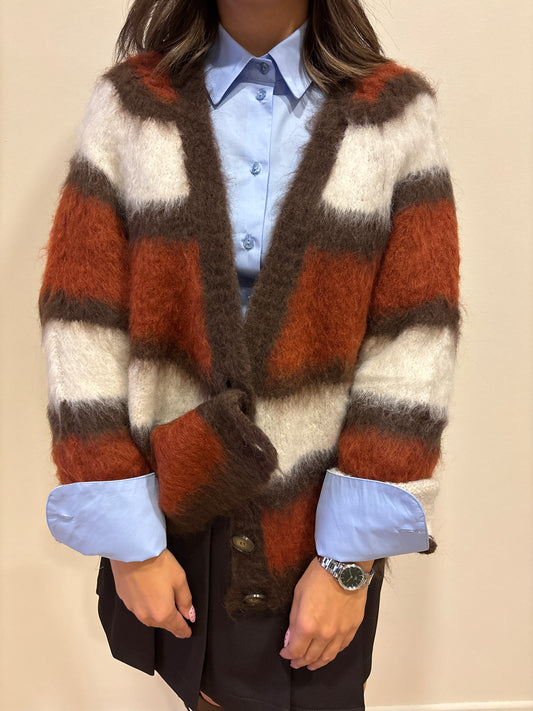 MEME ROAD - Cardigan over a righe color moro, arancione e bianco