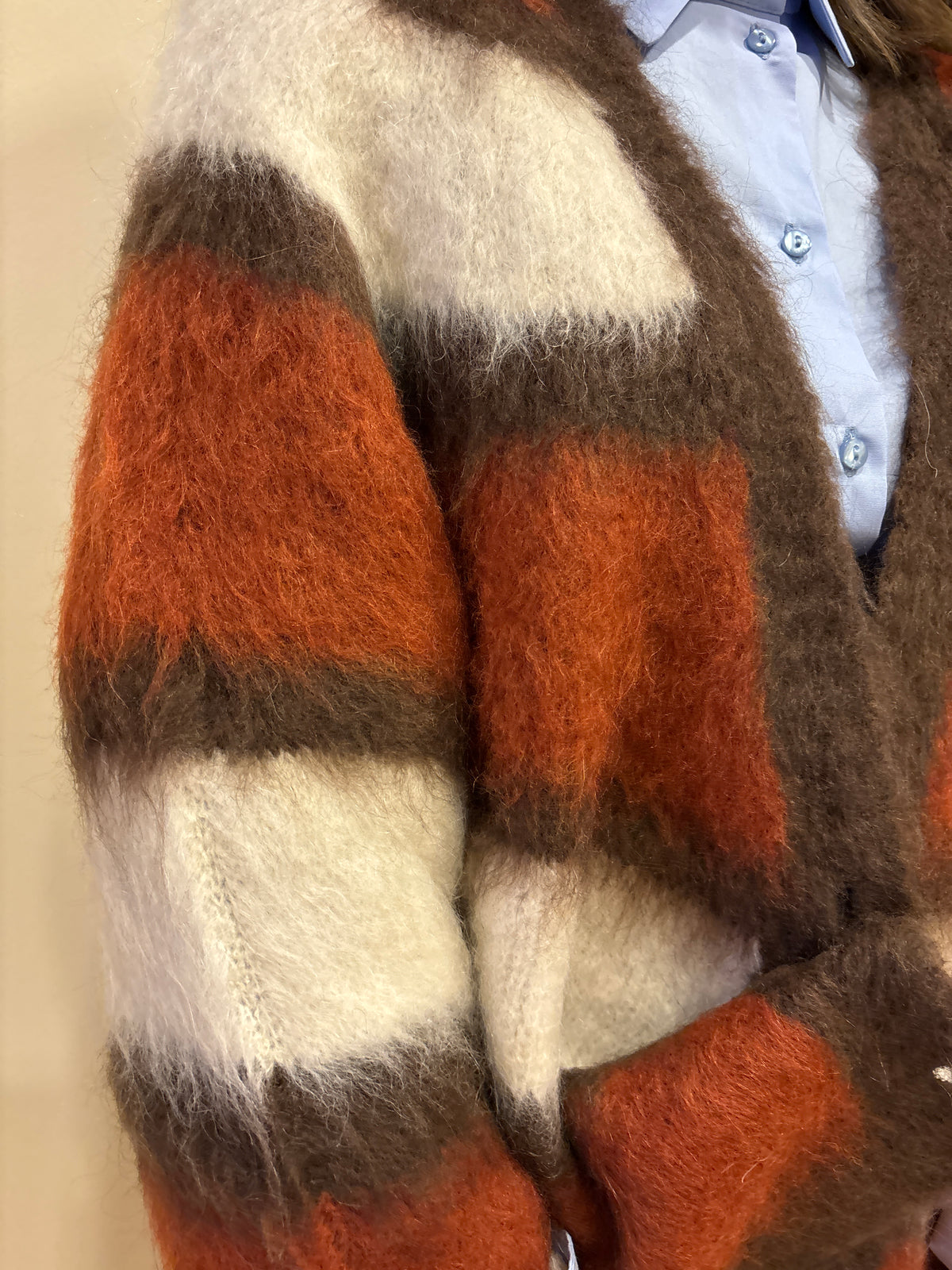 MEME ROAD - Cardigan over a righe color moro, arancione e bianco