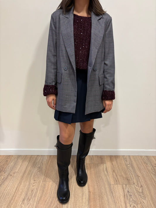 Blazer doppiopetto in tartan color grigio