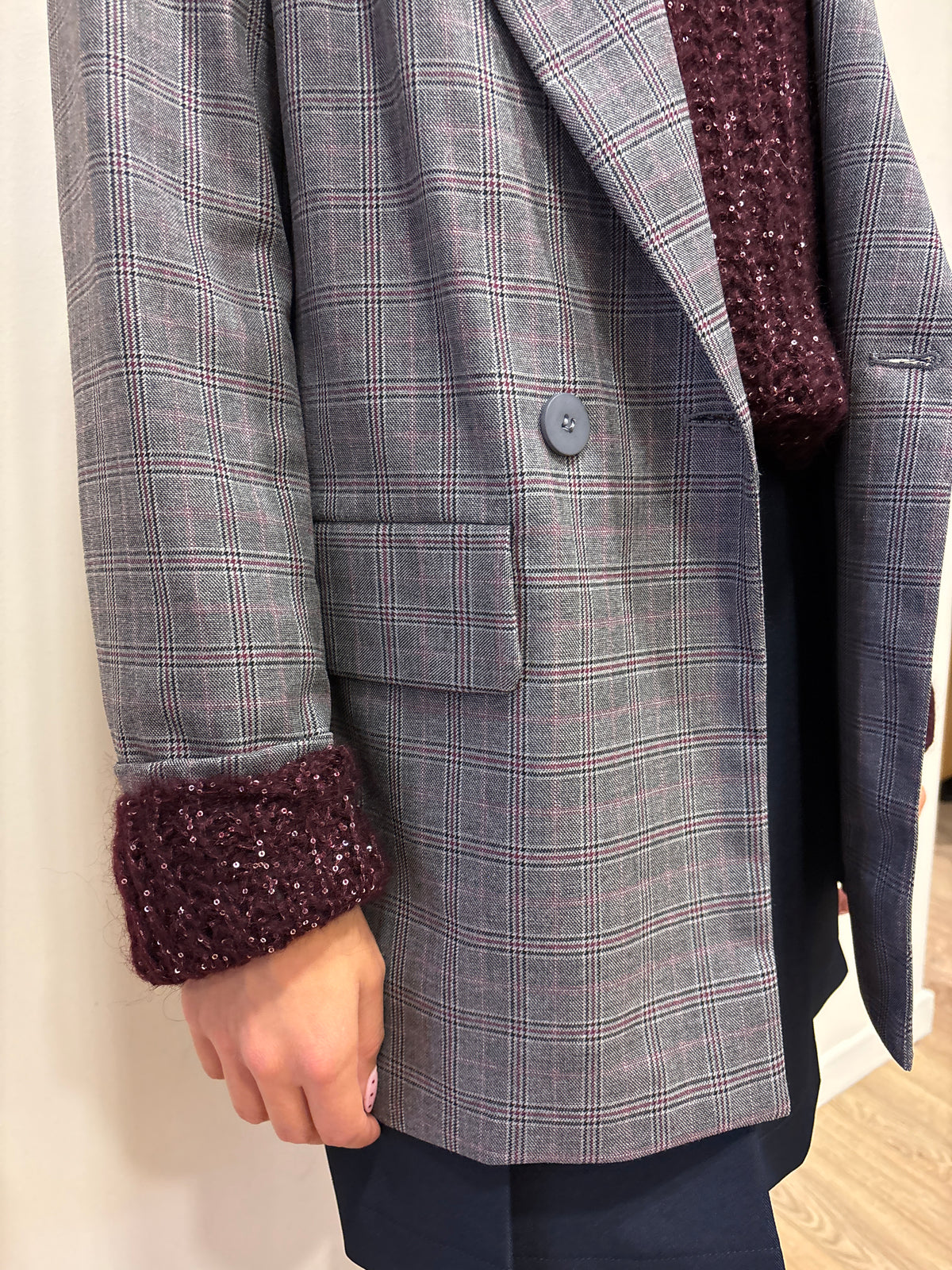Blazer doppiopetto in tartan color grigio
