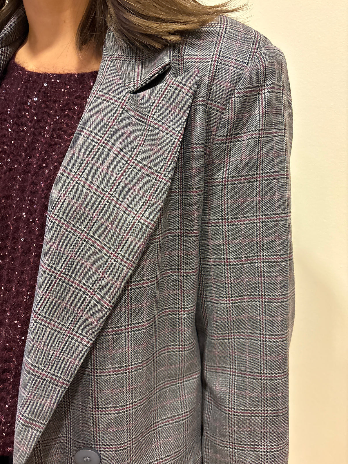 Blazer doppiopetto in tartan color grigio