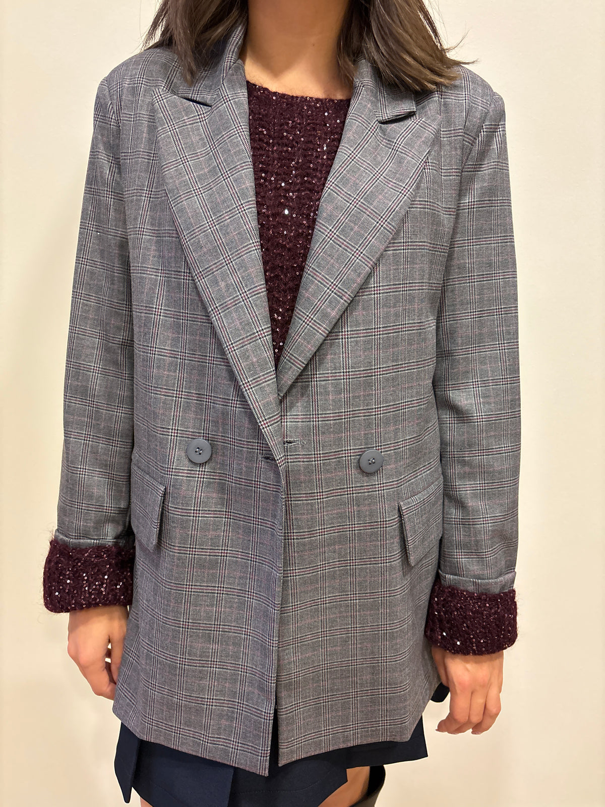 Blazer doppiopetto in tartan color grigio