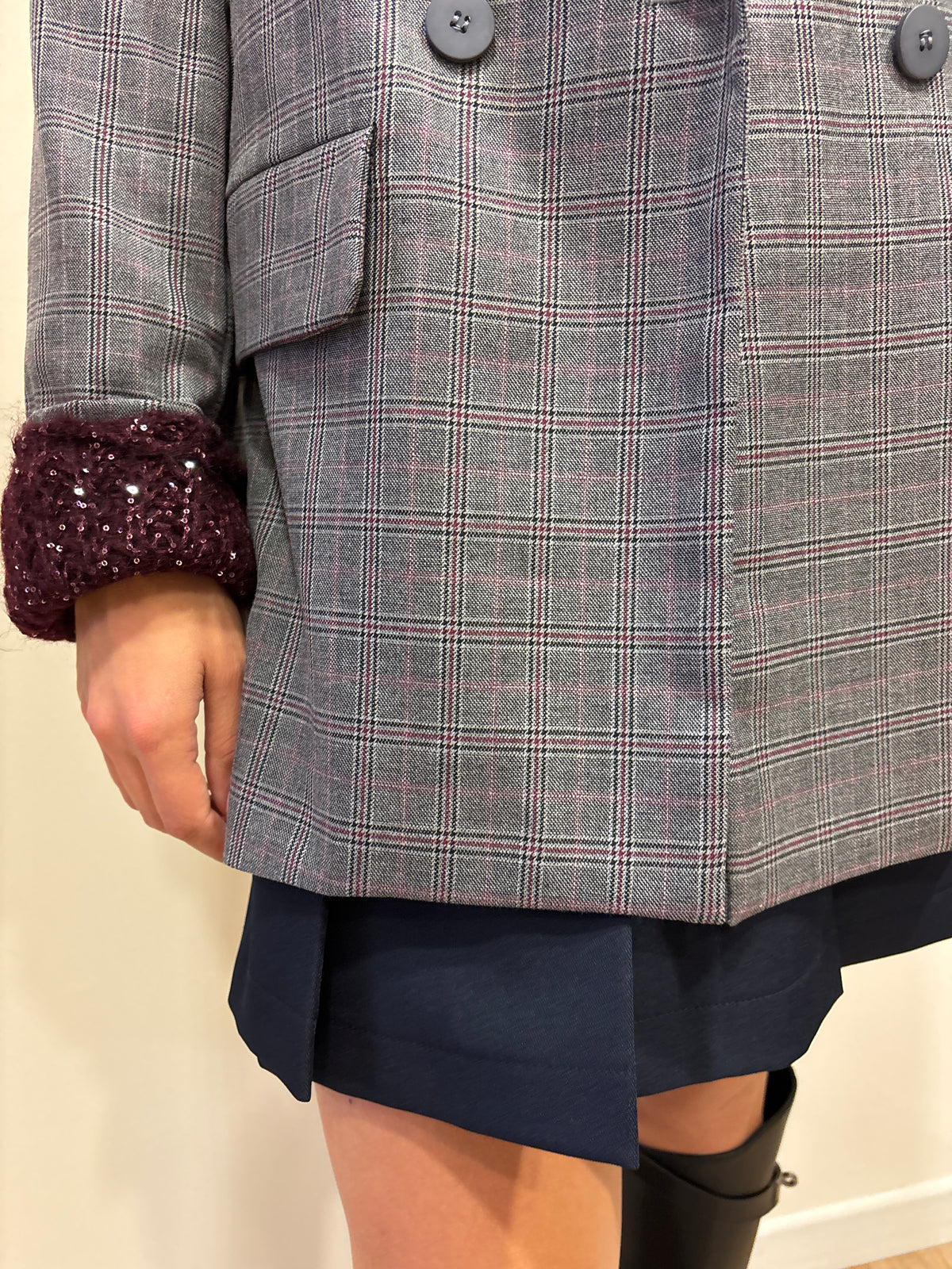 Blazer doppiopetto in tartan color grigio