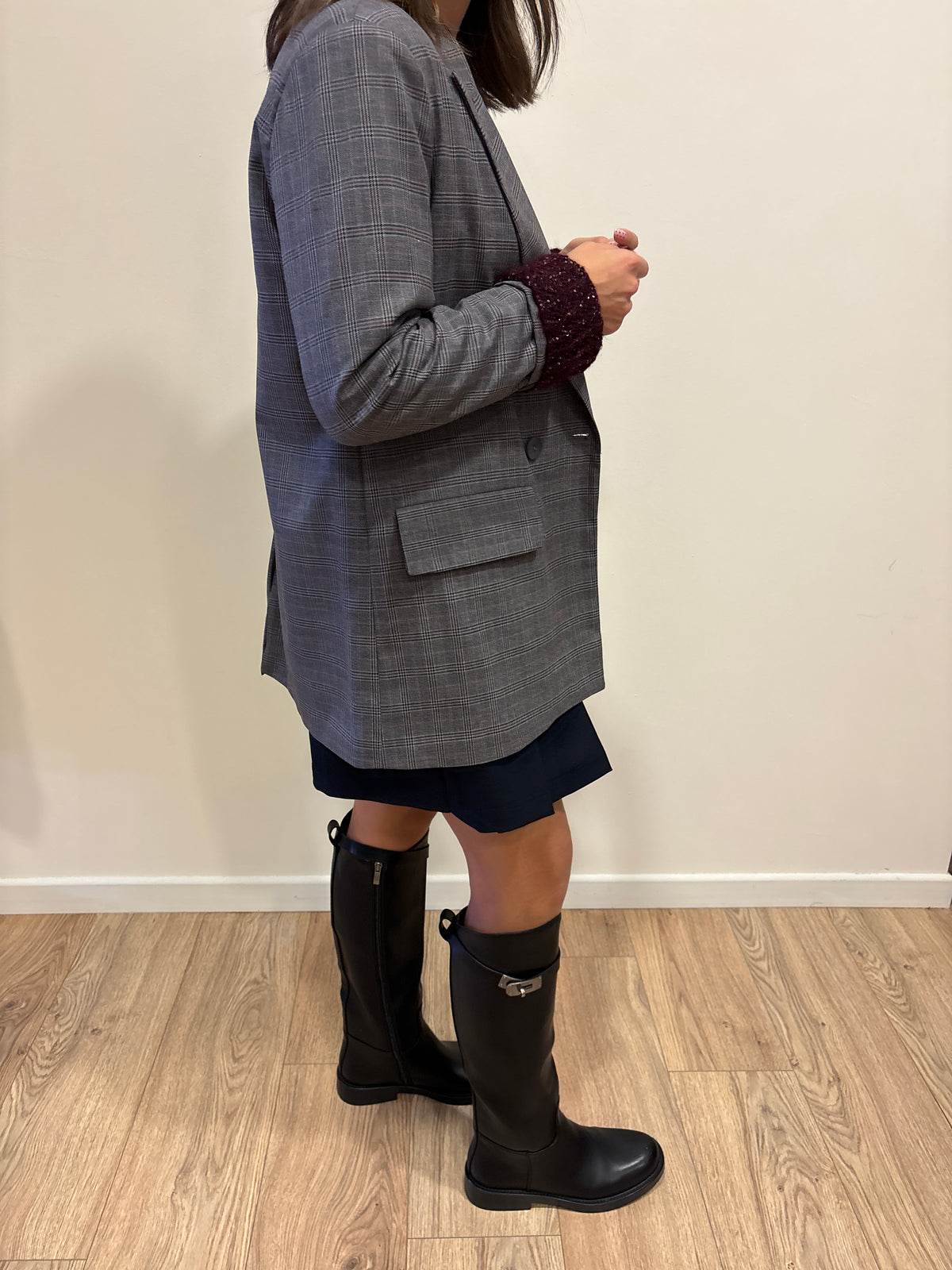 Blazer doppiopetto in tartan color grigio
