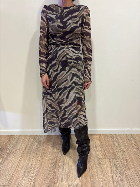 SUSY MIX - Gonna in tulle color moro e verde con spacco laterale