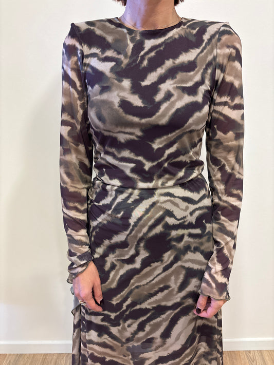 SUSY MIX - Blusa in tulle in fantasia color moro e verde