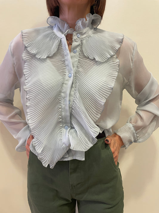 KONTATTO - Camicia jabot plissé con colletto color grigio