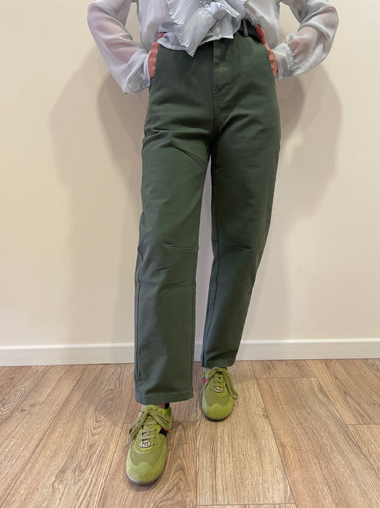 KONTATTO - Pantalone barrel fit in cotone color kakhy