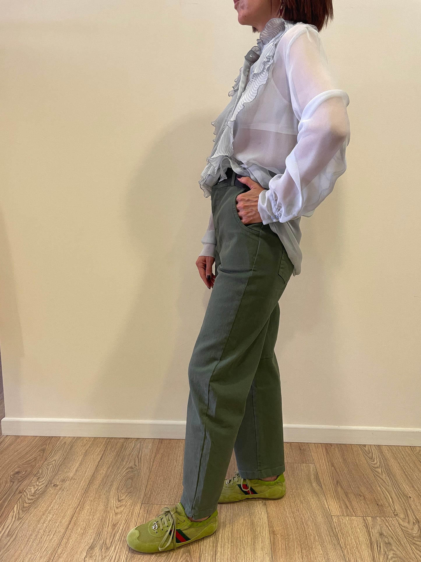 KONTATTO - Camicia jabot plissé con colletto color grigio