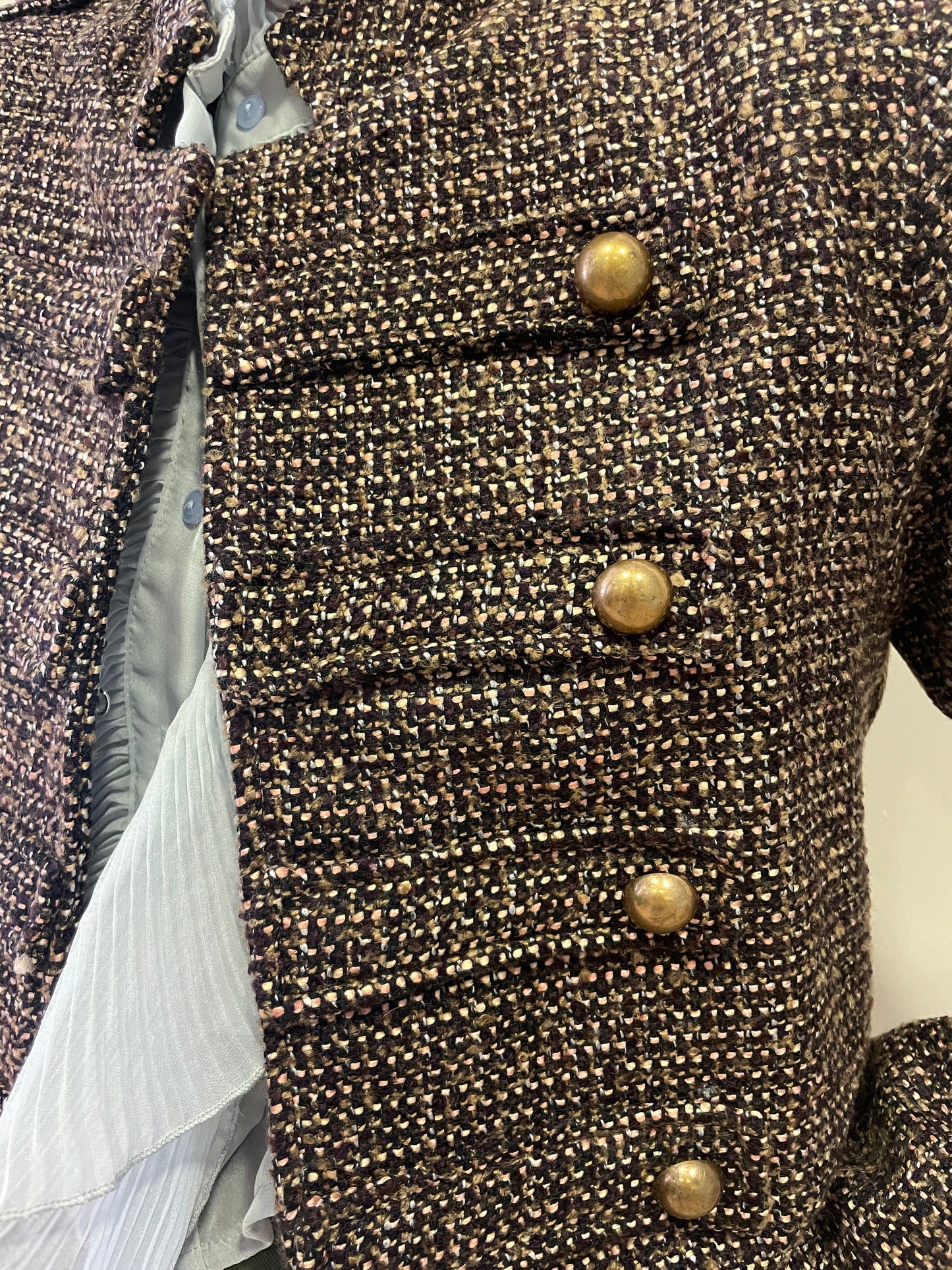 KONTATTO - Giacca Napoleon in tweed con bottoni oro color moro