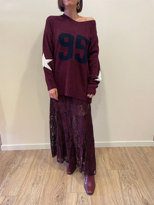 KONTATTO - Gonna pizzo bordeaux