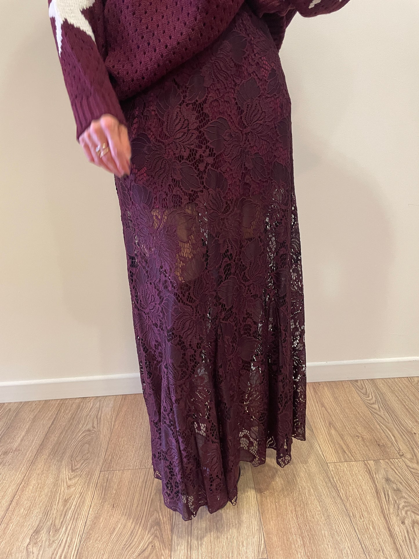 KONTATTO - Gonna pizzo bordeaux