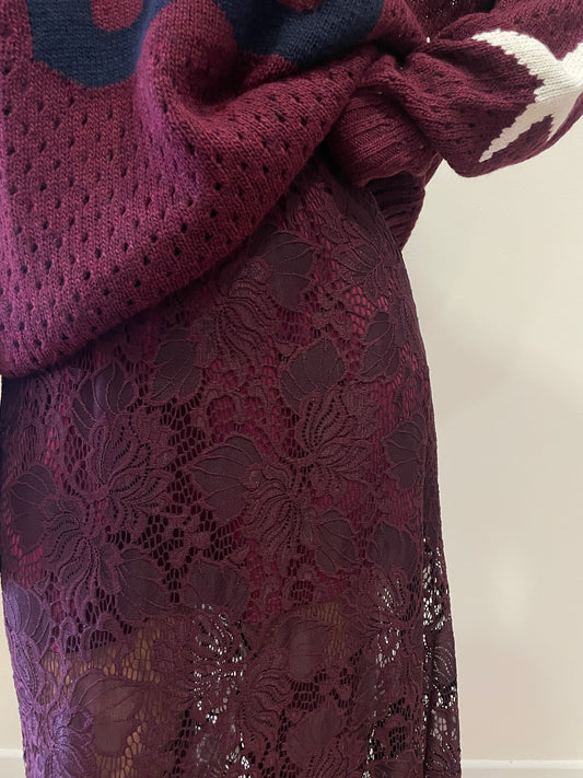 KONTATTO - Gonna pizzo bordeaux