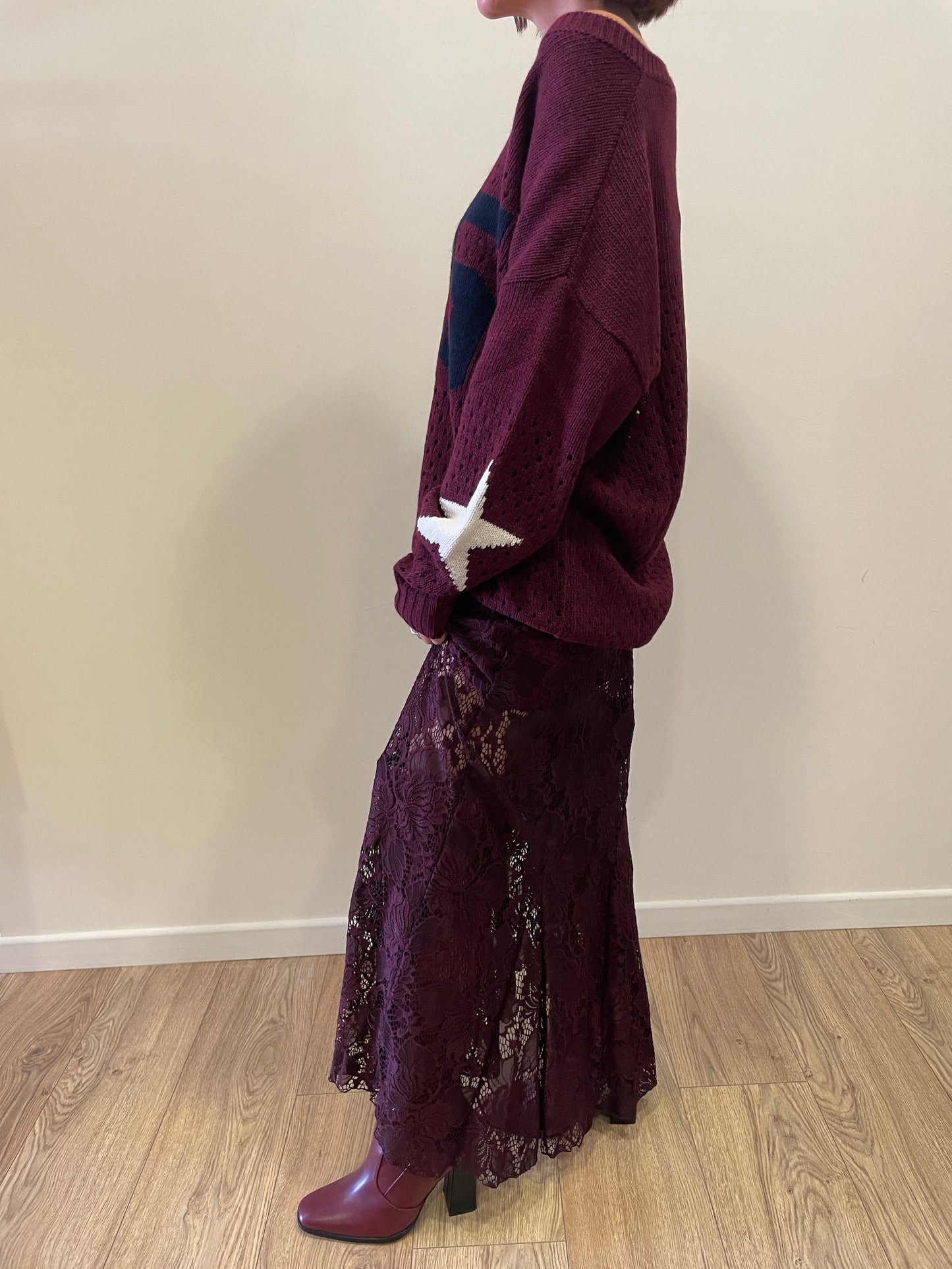 KONTATTO - Gonna pizzo bordeaux