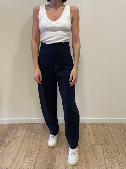 KAOS - Pantalone barrel fit con zip laterale in punto milano color blu