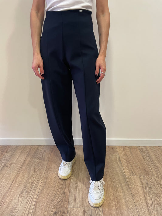 KAOS - Pantalone barrel fit con zip laterale in punto milano color blu