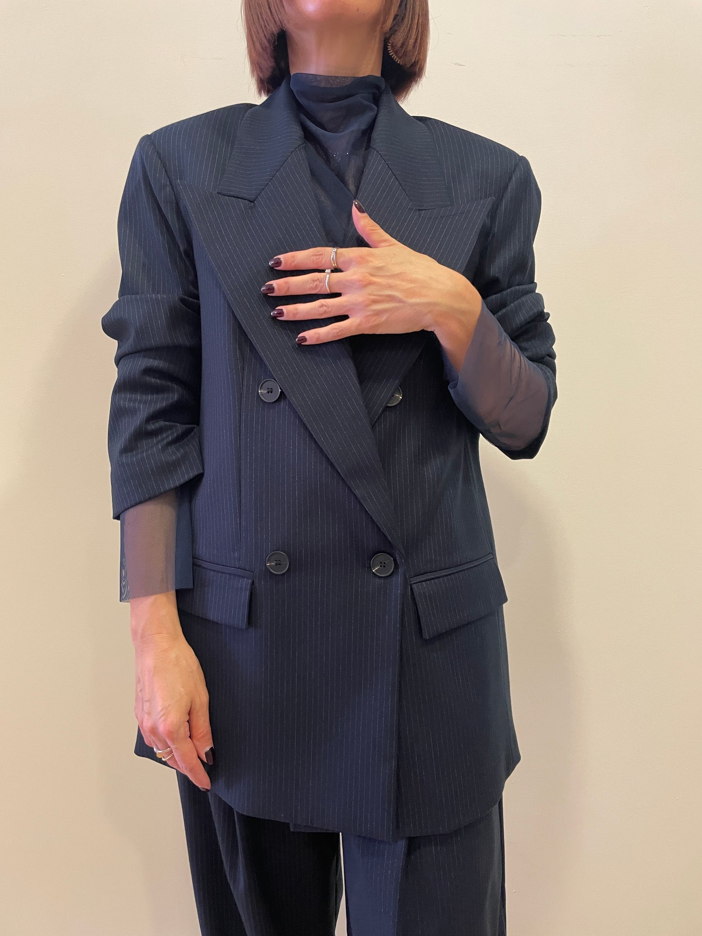 KONTATTO - Giacca doppiopetto oversize gessata blu