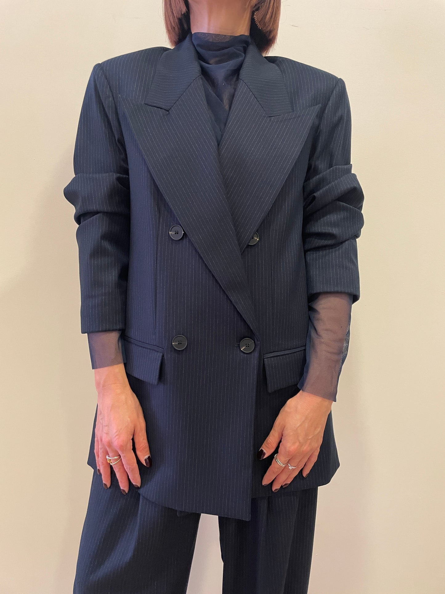 KONTATTO - Giacca doppiopetto oversize gessata blu