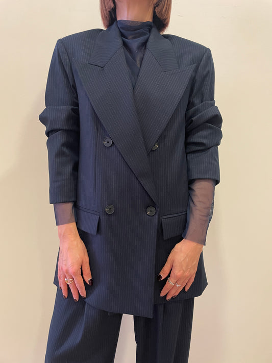 KONTATTO - Giacca doppiopetto oversize gessata blu