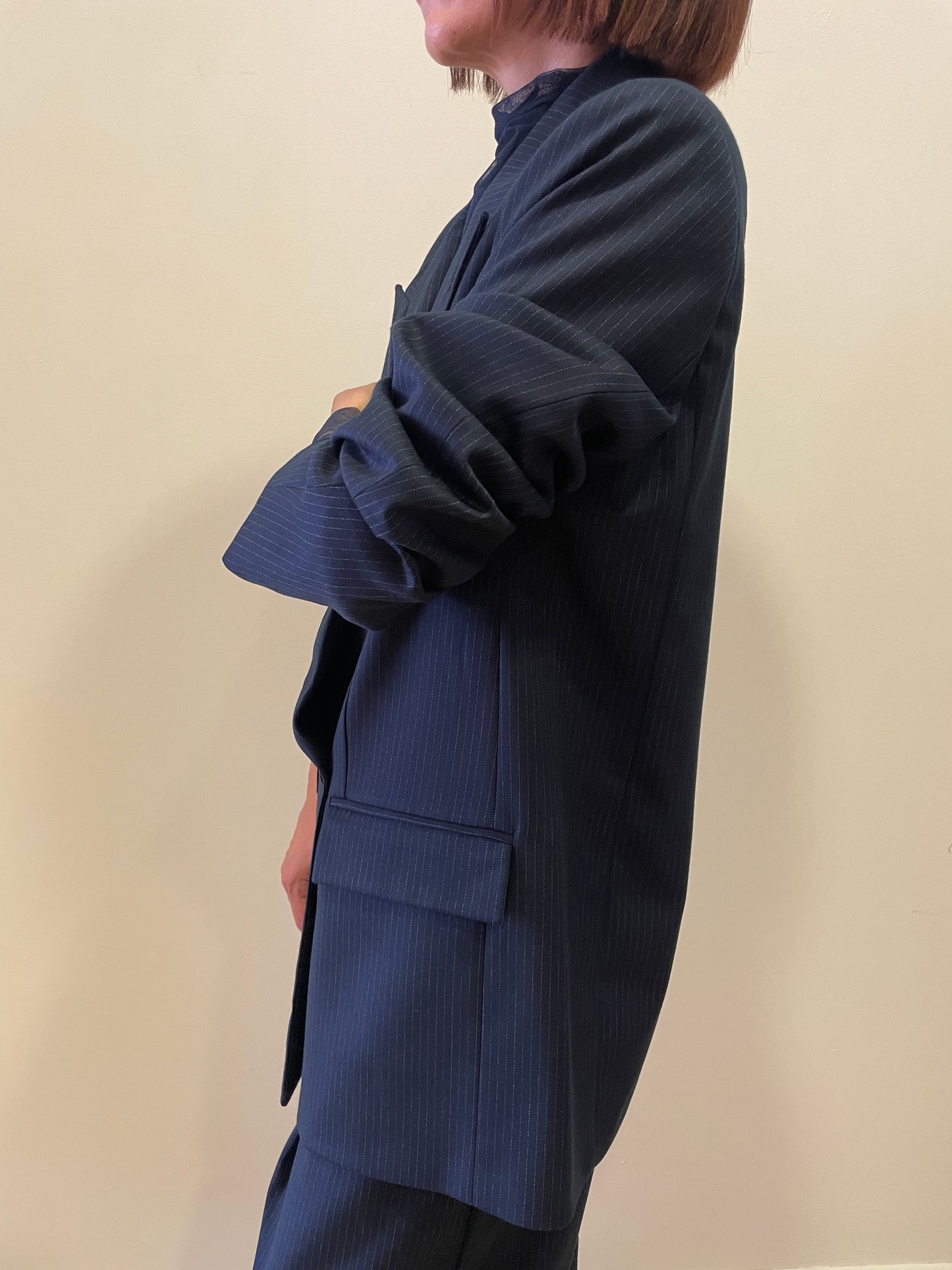 KONTATTO - Giacca doppiopetto oversize gessata blu