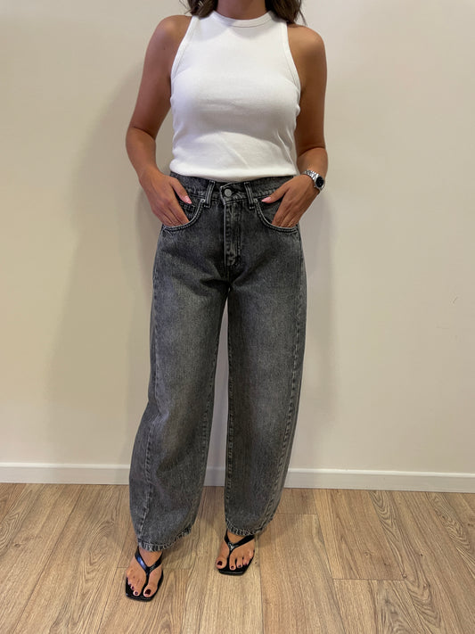 HAVEONE - Jeans Lucy barrel fit con cuciture laterali color marmorizzato nero