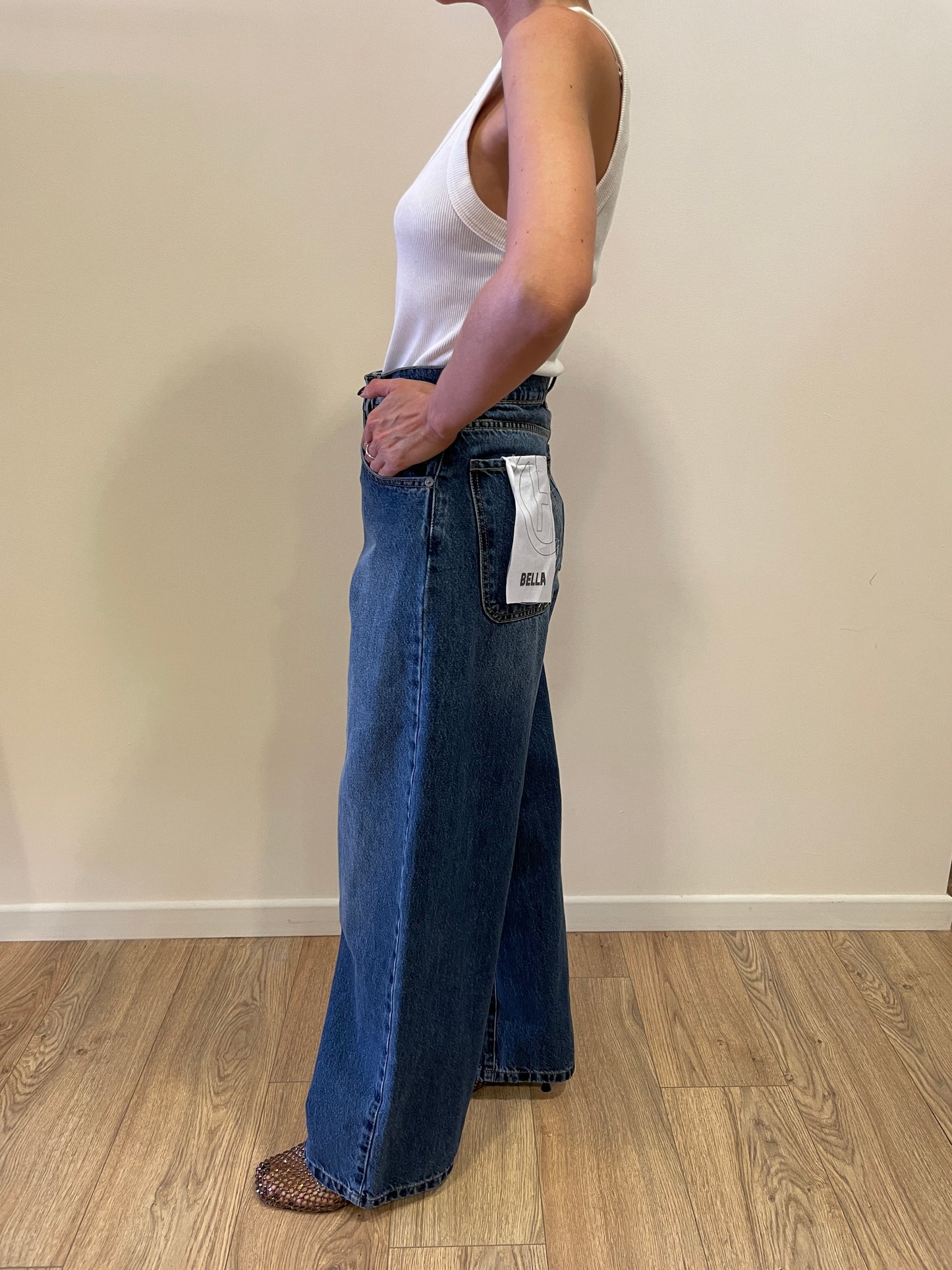 HAVEONE - Jeans Bella a palazzo cropped a vita media in denim