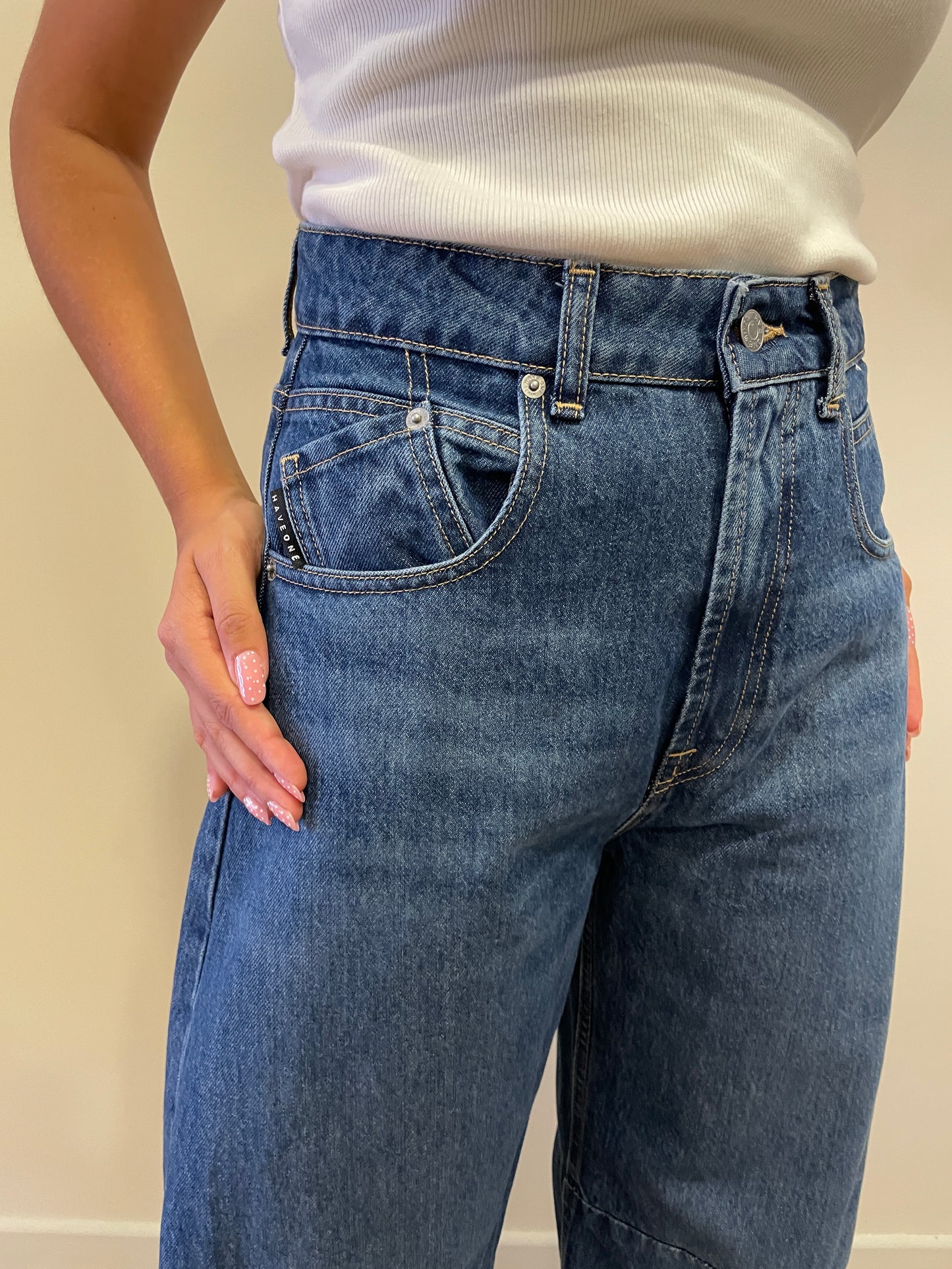 HAVEONE - Jeans Barbara baggy fit con cuciture in denim