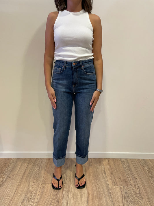 VICOLO - Jeans Maggie a vita media elasticizzato a gamba dritta con risvolto color denim blu