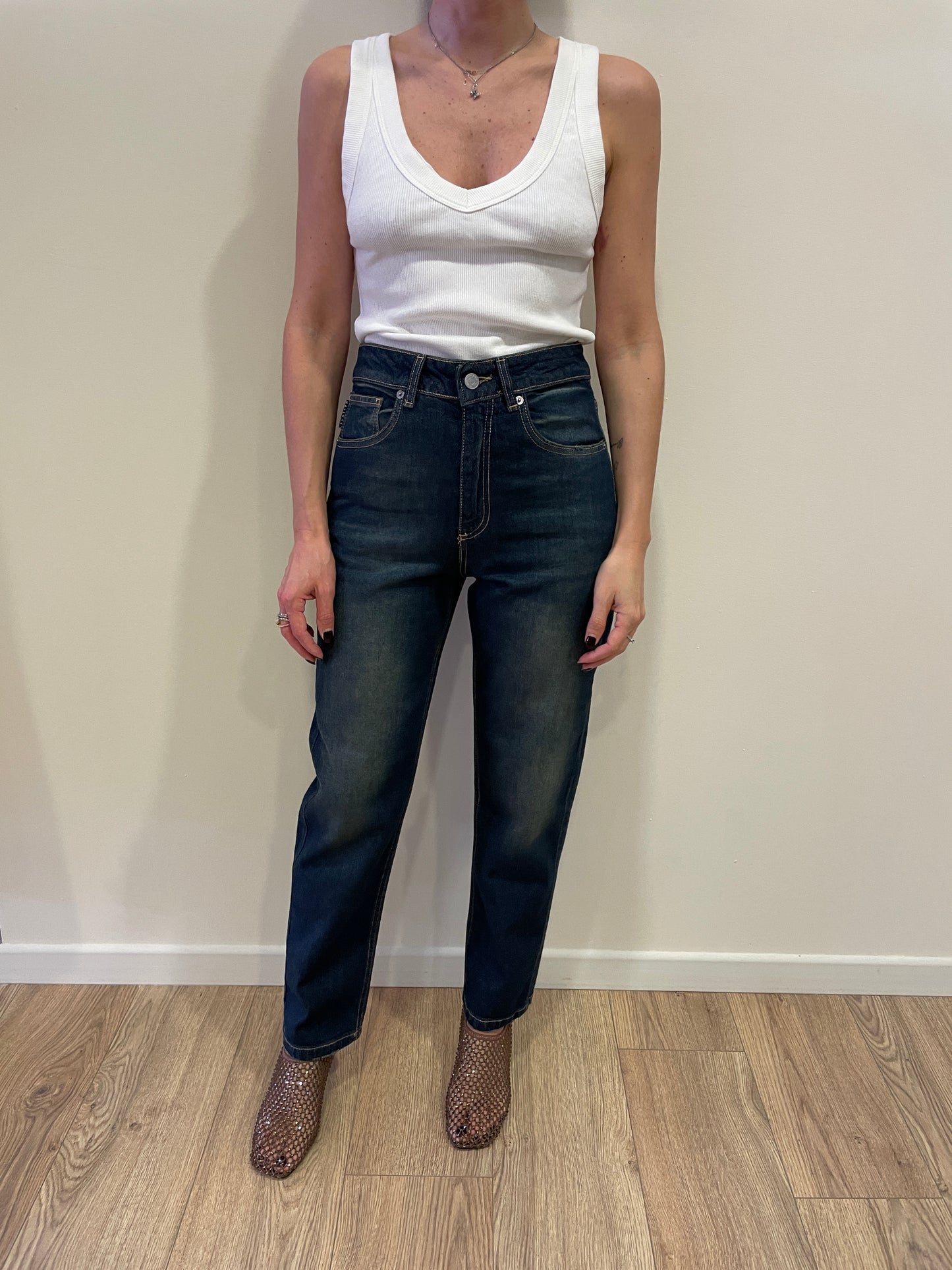 HAVEONE - Jeans Louis a vita media mom fit alla caviglia color sovratinto denim