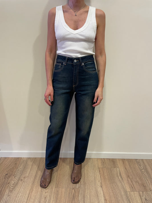 HAVEONE - Jeans Louis a vita media mom fit alla caviglia color sovratinto denim