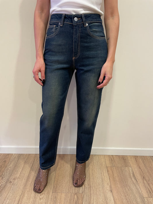 HAVEONE - Jeans Louis a vita media mom fit alla caviglia color sovratinto denim