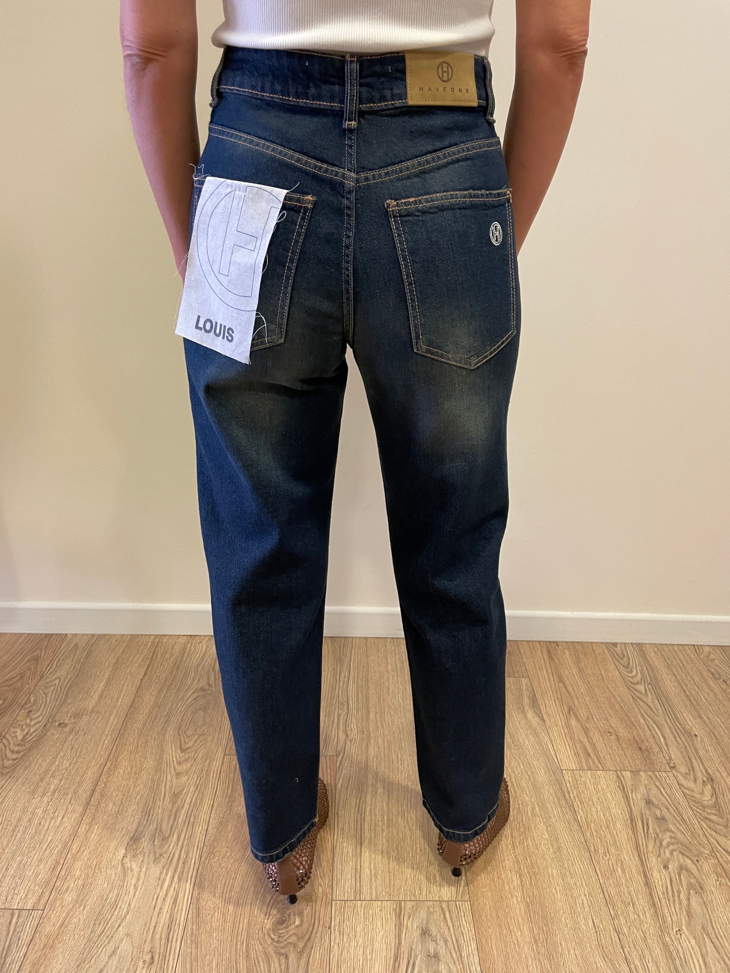 HAVEONE - Jeans Louis a vita media mom fit alla caviglia color sovratinto denim
