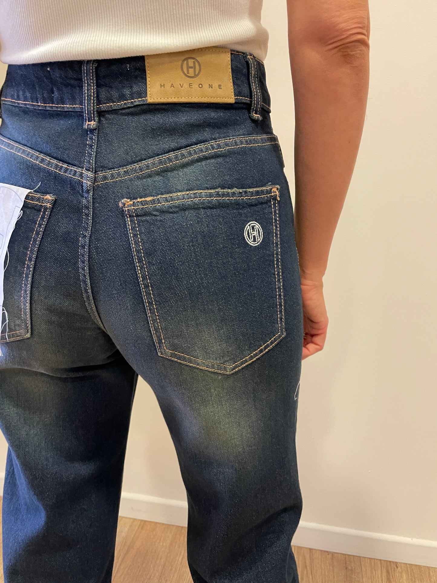 HAVEONE - Jeans Louis a vita media mom fit alla caviglia color sovratinto denim