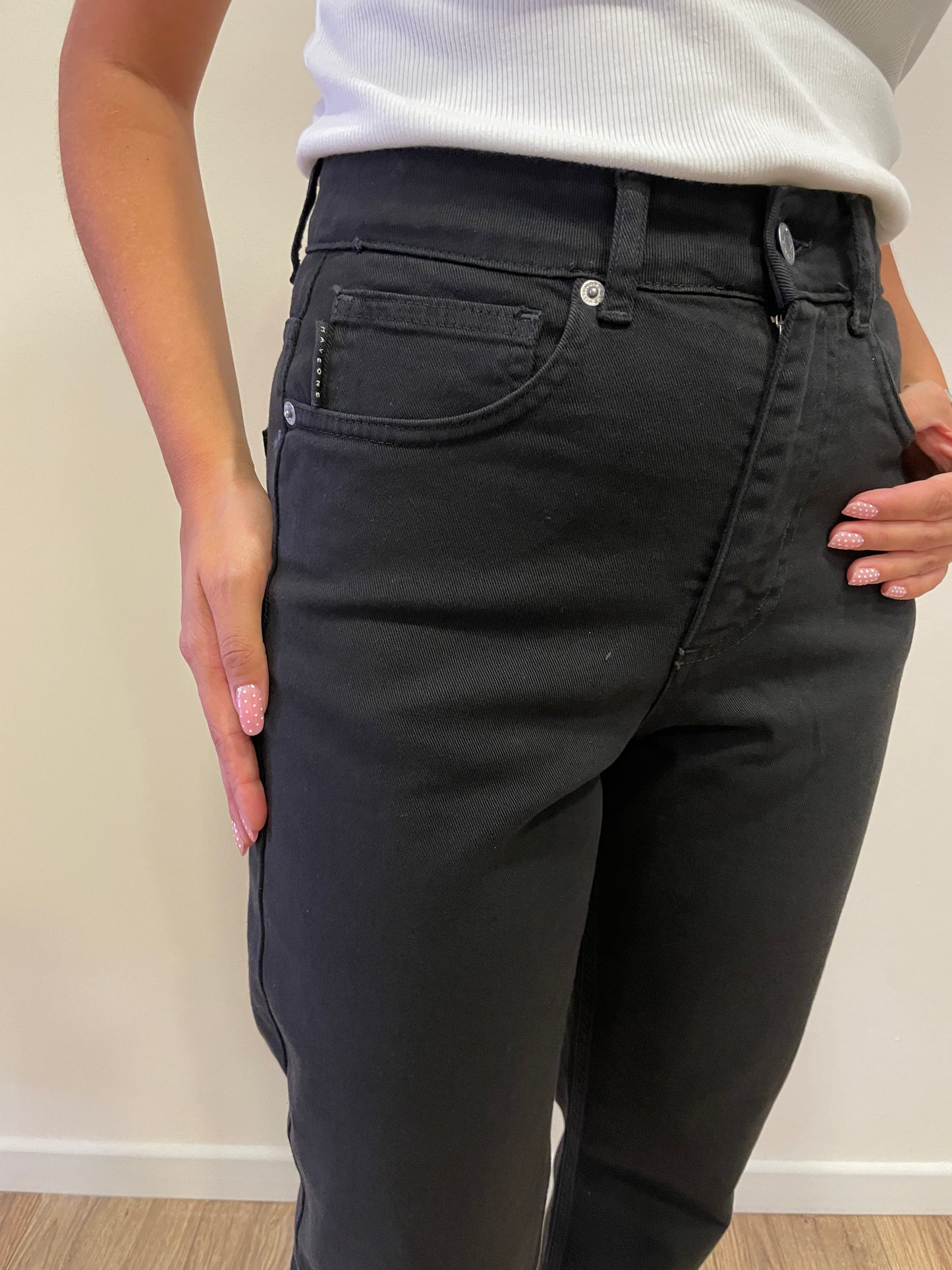HAVEONE - Jeans Louis a vita media mom fit alla caviglia color bull nero