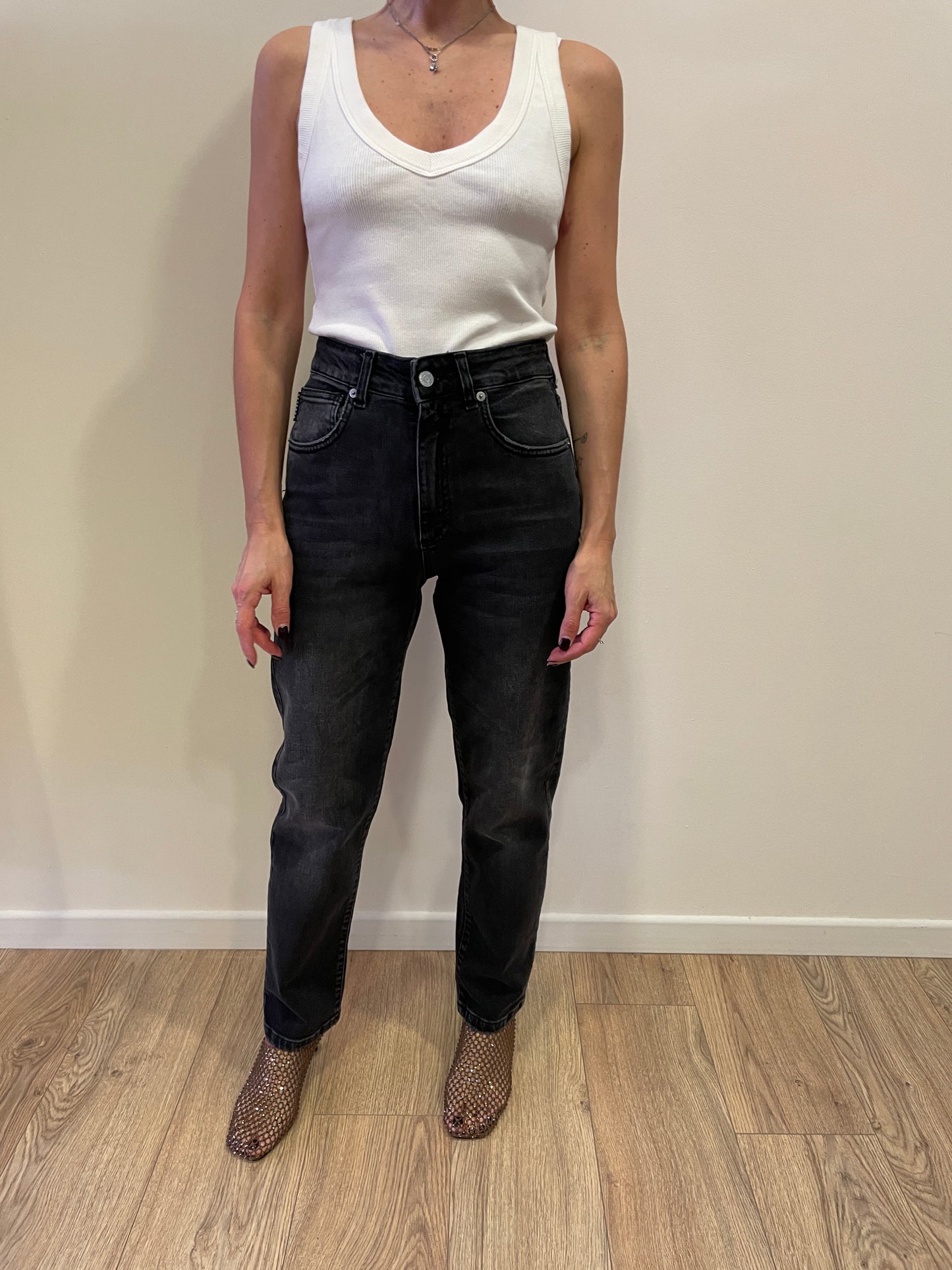 HAVEONE - Jeans Louis a vita media mom fit alla caviglia color nero lavagna