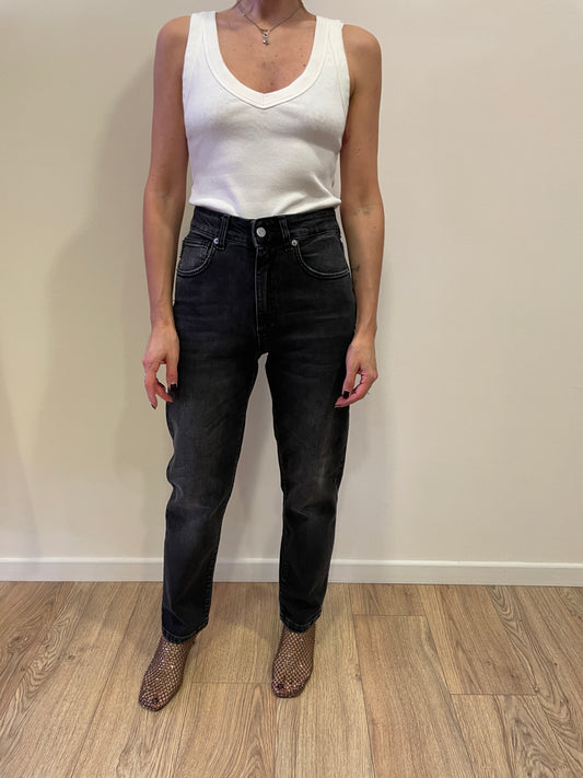 HAVEONE - Jeans Louis a vita media mom fit alla caviglia color nero lavagna