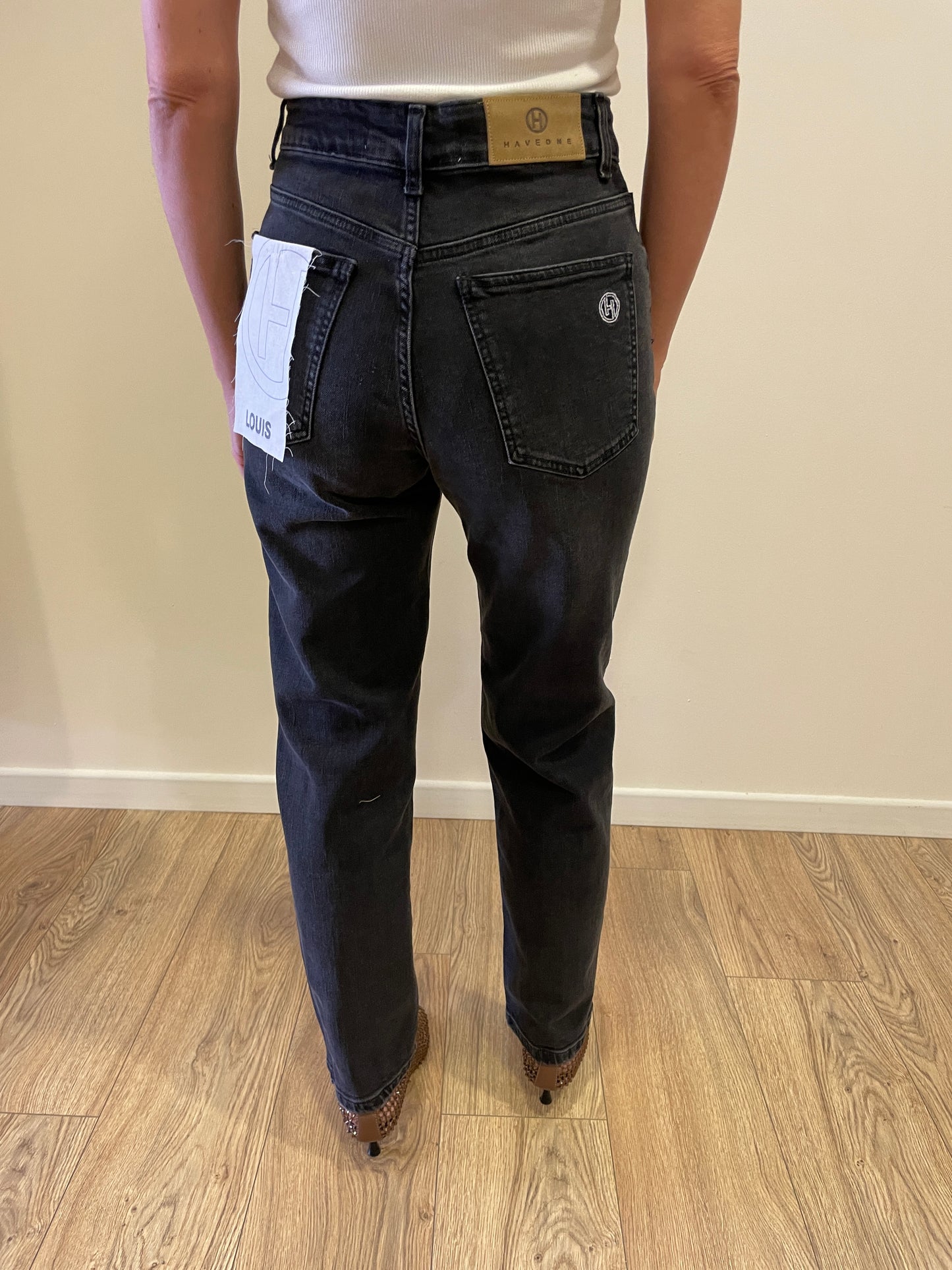 HAVEONE - Jeans Louis a vita media mom fit alla caviglia color nero lavagna