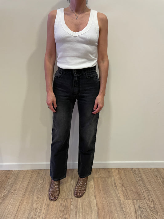 KONTATTO - Jeans Ananas slim cropped a vita alta color black stone
