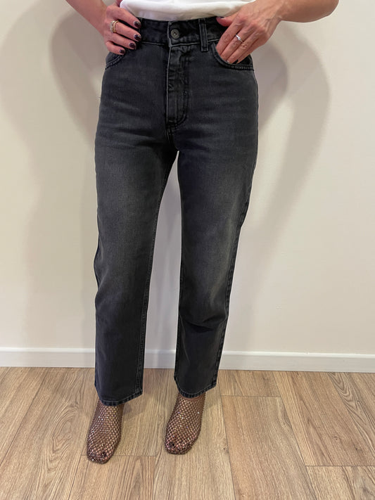 KONTATTO - Jeans Ananas slim cropped a vita alta color black stone